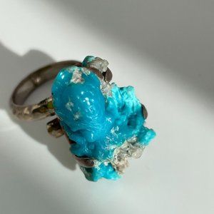 Abstract Sterling Silver and Carved Octopus Gem Stone Ring